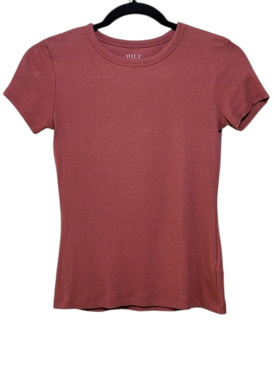 Wilt Tops - WILT Ribbed Knit Short Sleeve Baby Tee T Shirt Top Crew Neck XS Minimalist